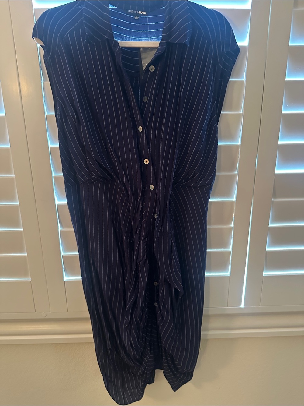 Fashion Nova Navy Blue Pinstripe Midi Dress